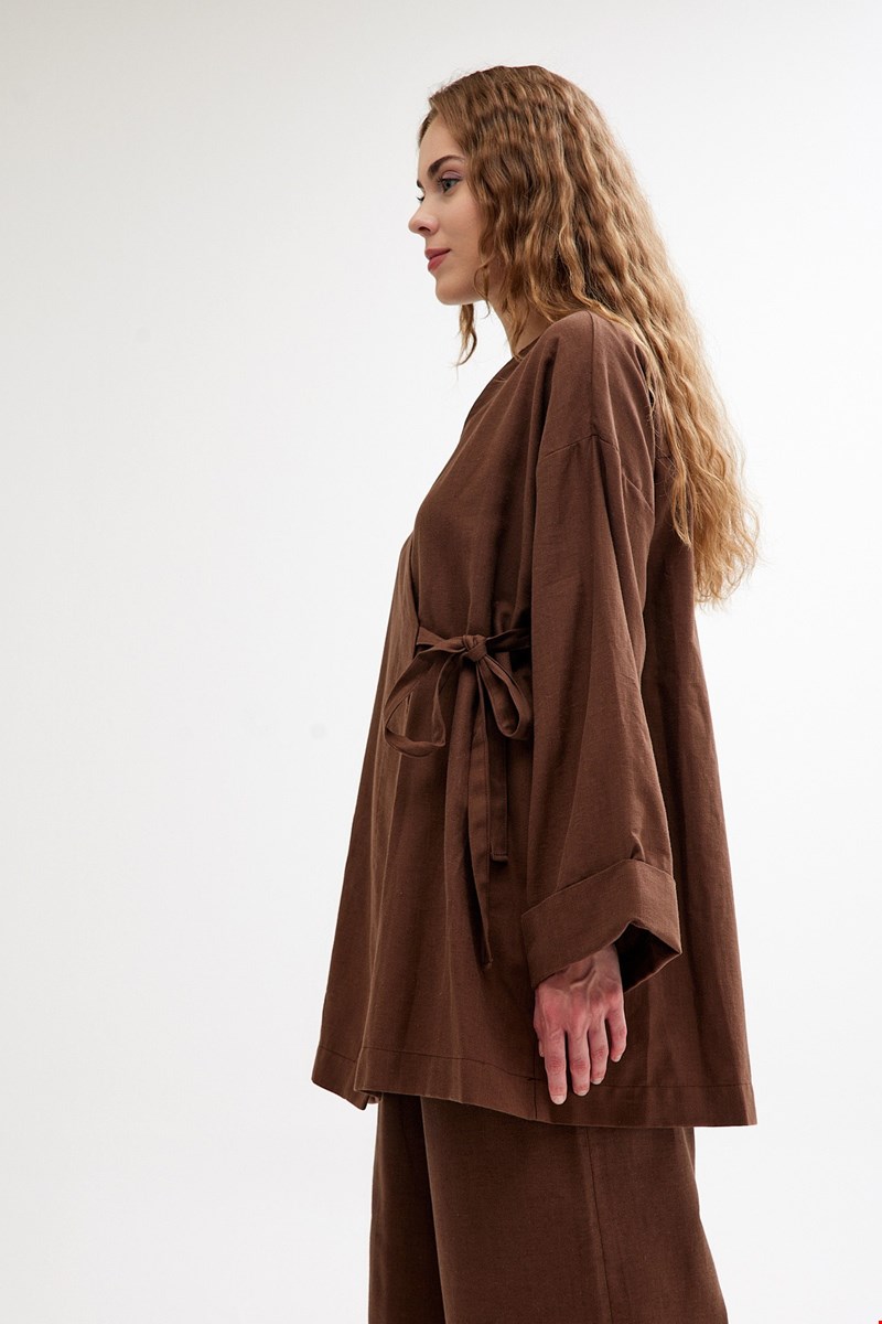 Qanu Keten Kimono Kahverengi 