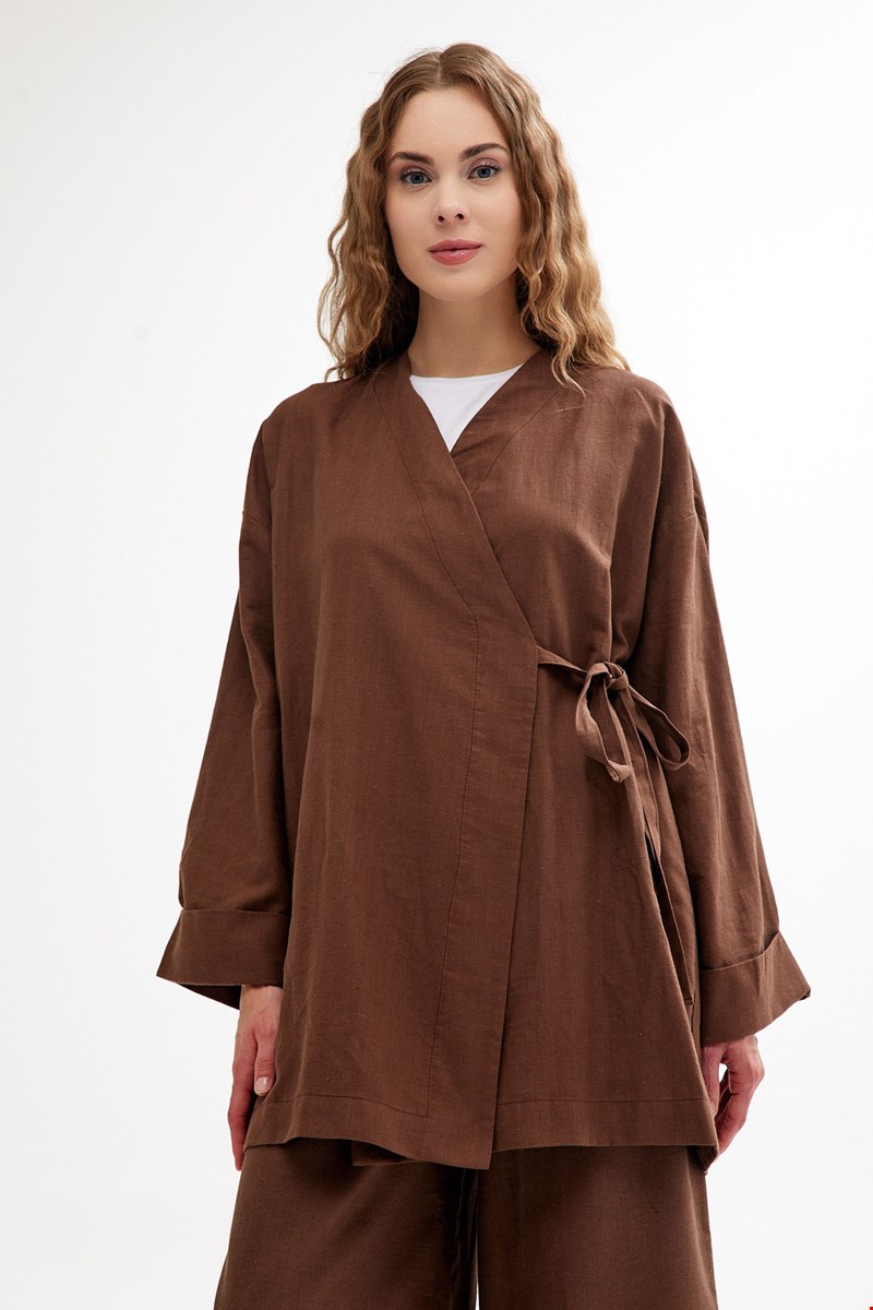 Qanu Keten Kimono Kahverengi 
