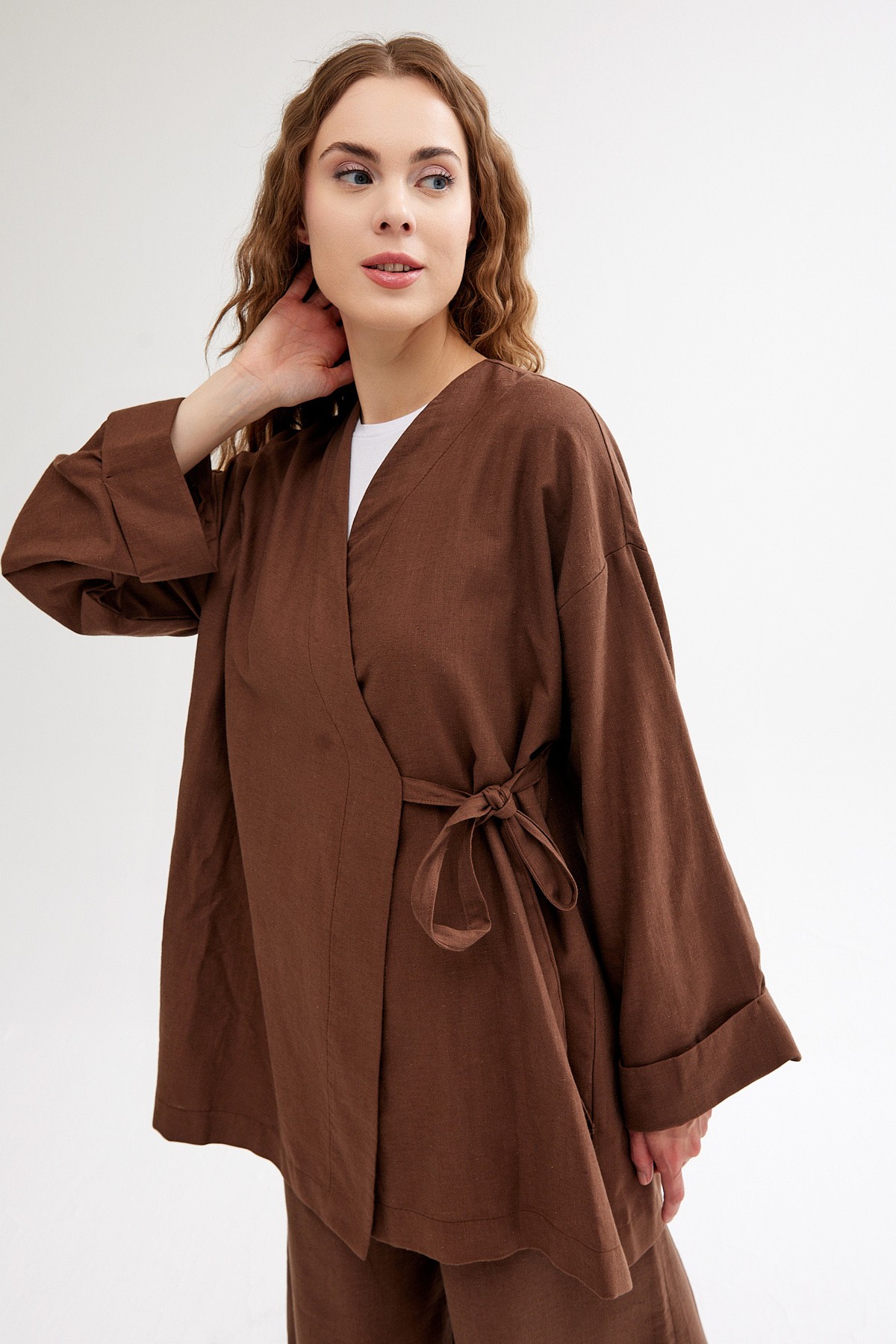 Qanu Keten Kimono Kahverengi 