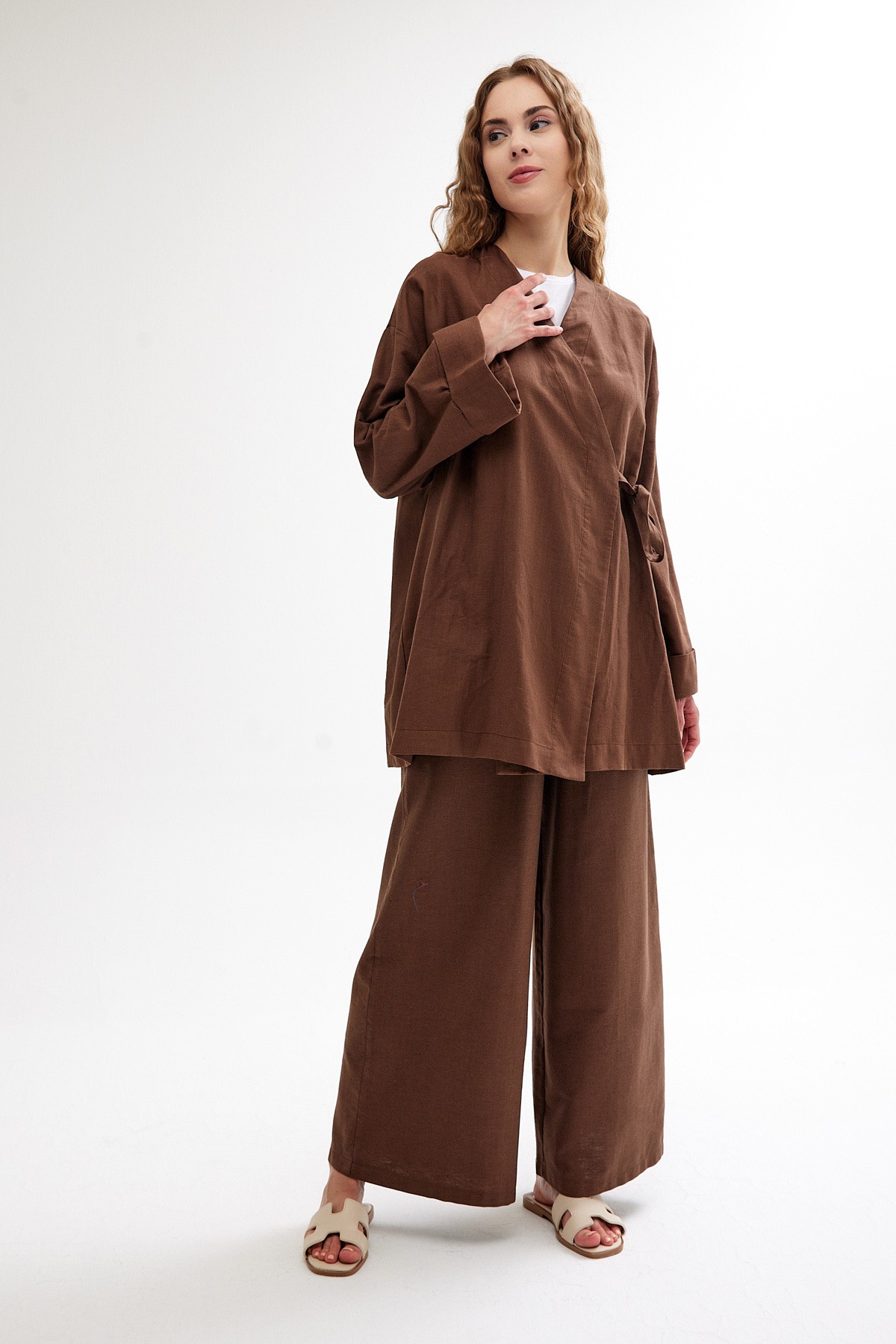 Qanu Keten Kimono Kahverengi 
