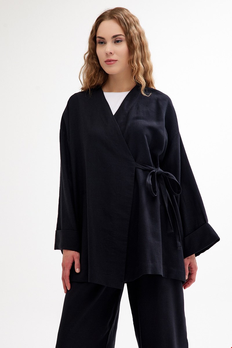 Qanu Keten Kimono Siyah