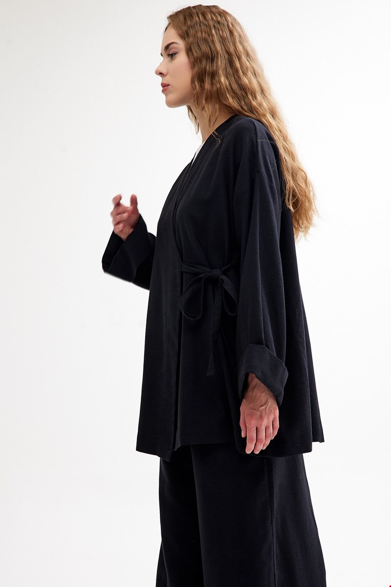 Qanu Keten Kimono Siyah