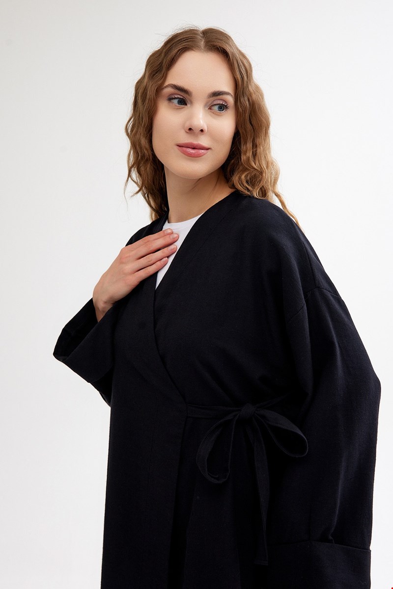 Qanu Keten Kimono Siyah