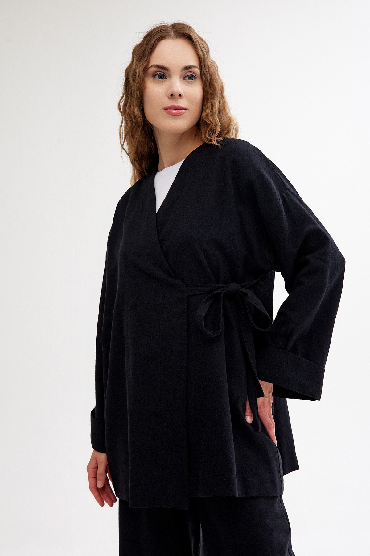 Qanu Keten Kimono Siyah