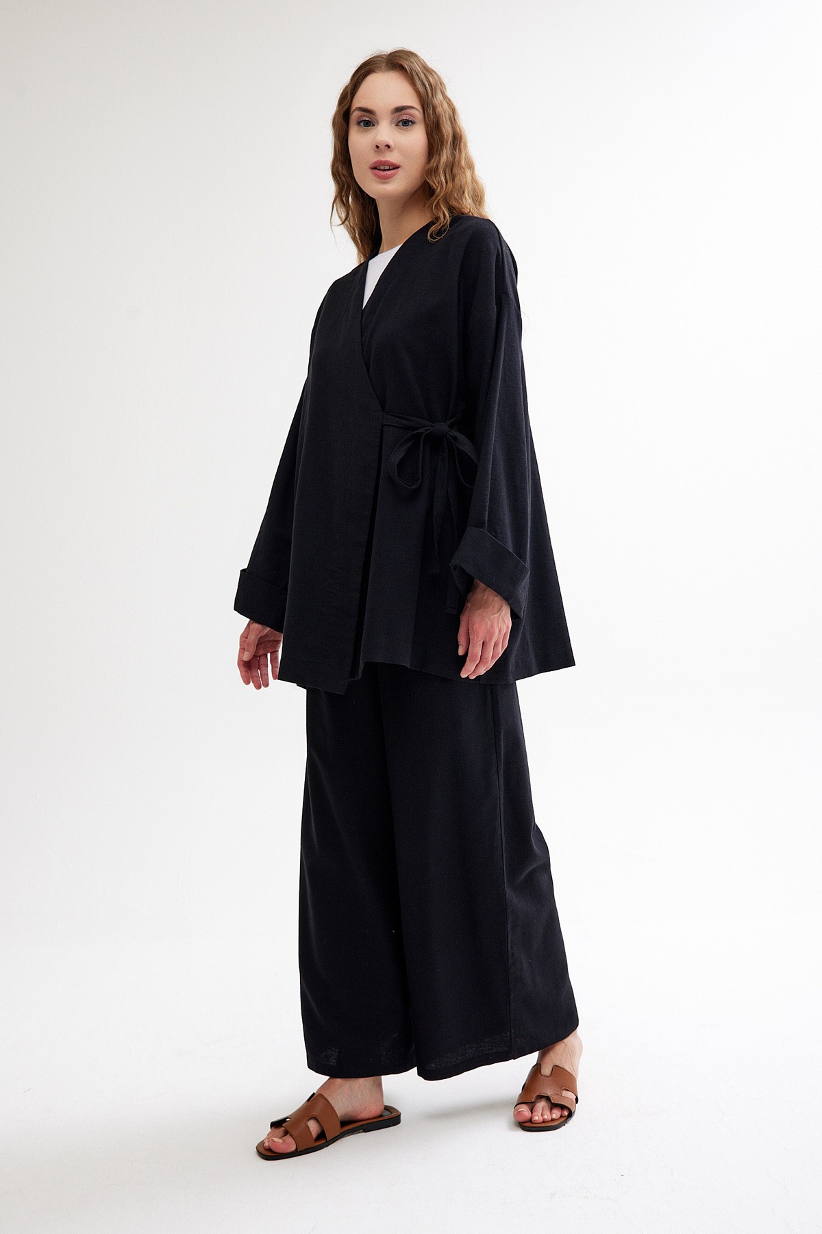 Qanu Keten Kimono Siyah