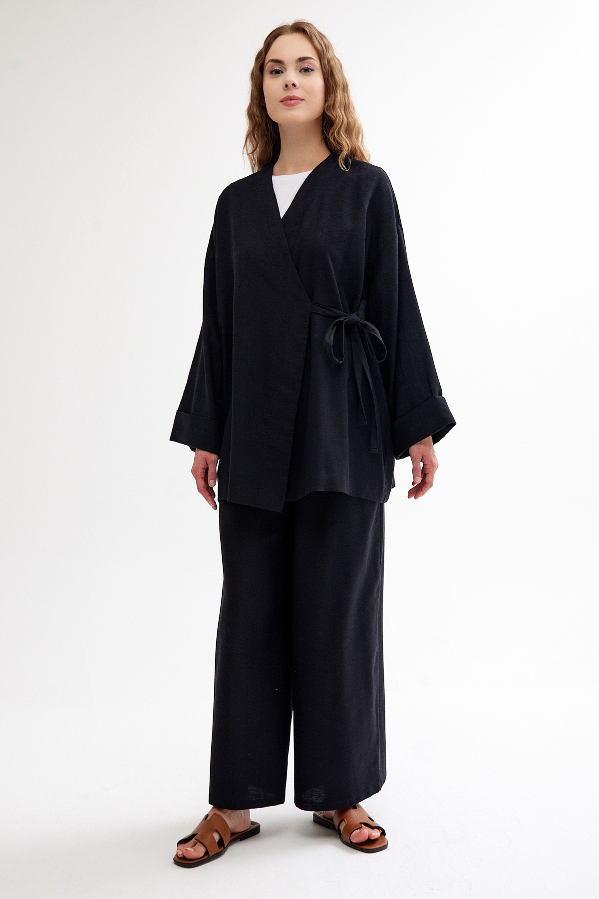 Qanu Keten Kimono Siyah