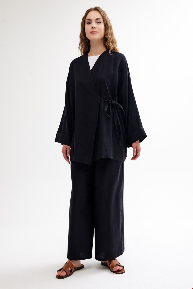 Qanu Keten Kimono Siyah