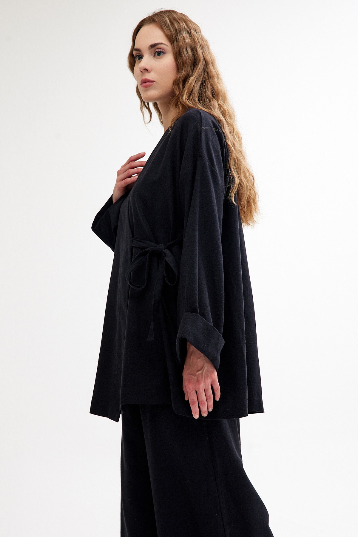 Qanu Keten Kimono Siyah