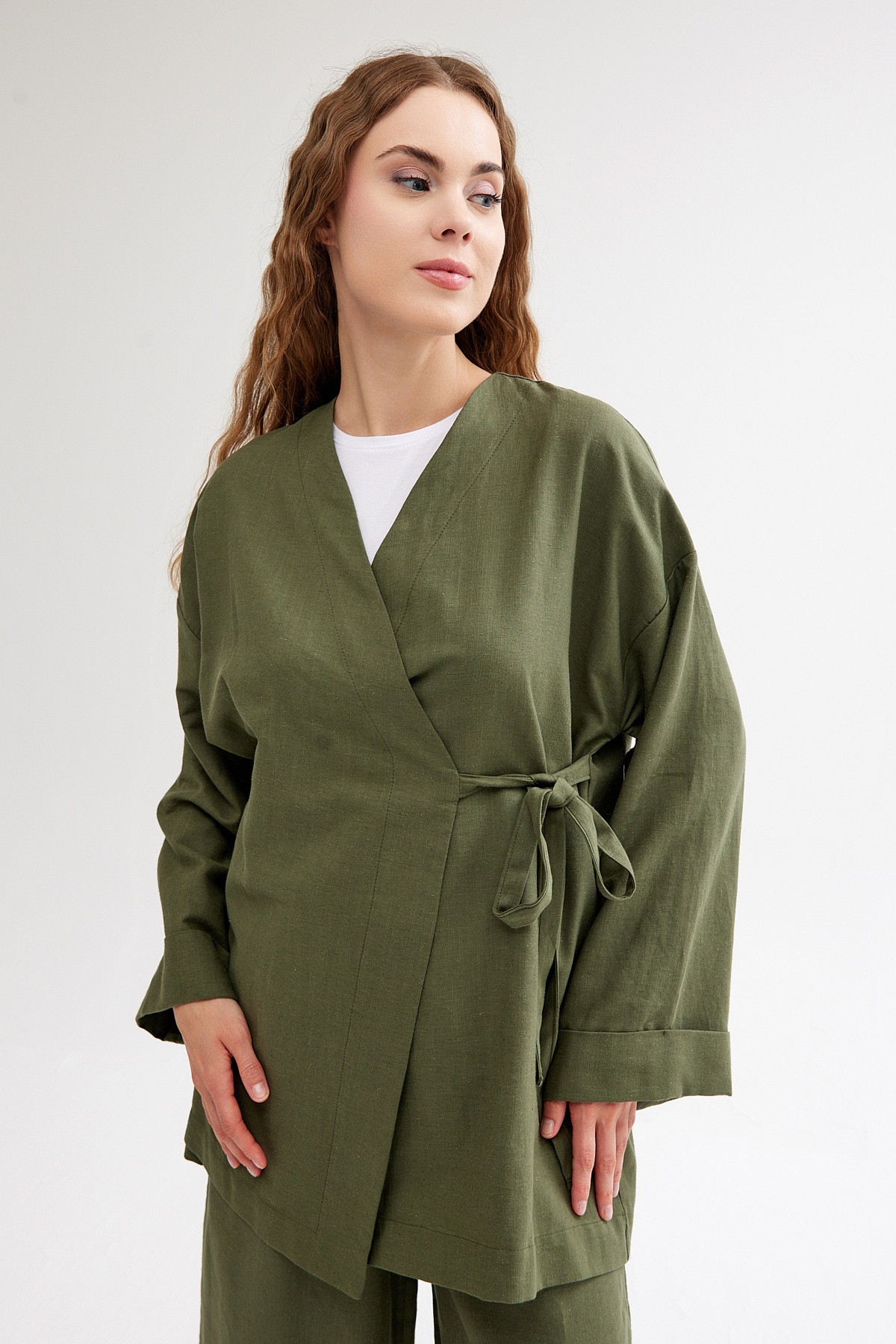 Qanu Keten Kimono Yeşil 
