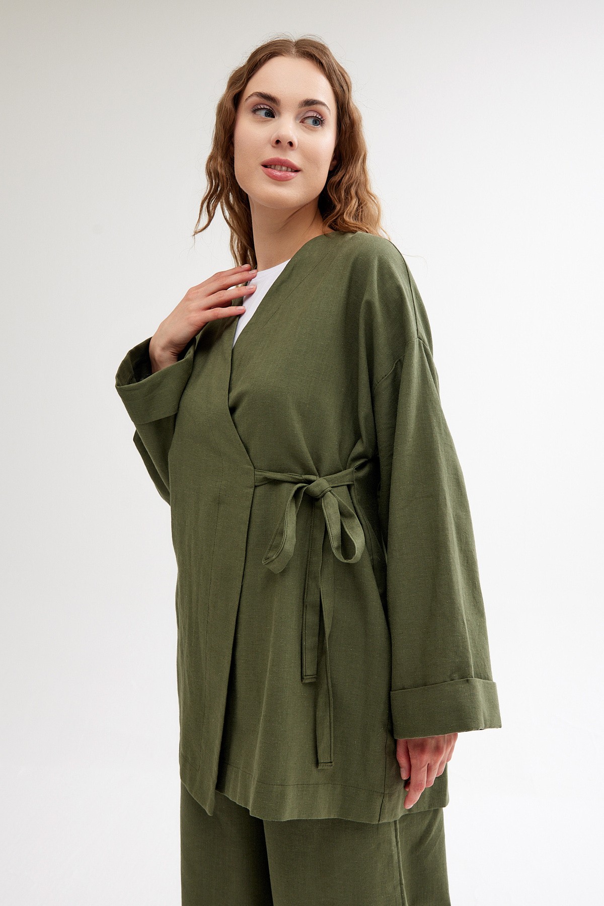 Qanu Keten Kimono Yeşil 