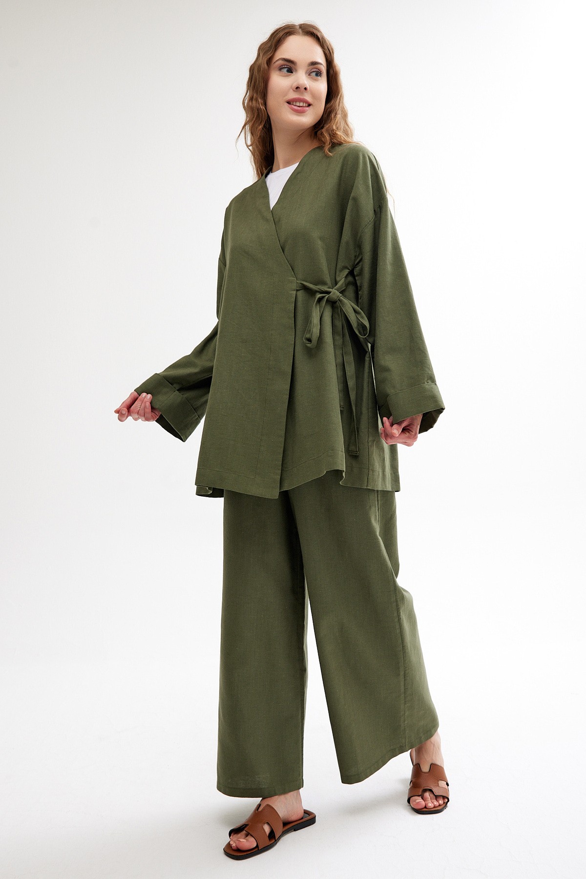 Qanu Keten Kimono Yeşil 