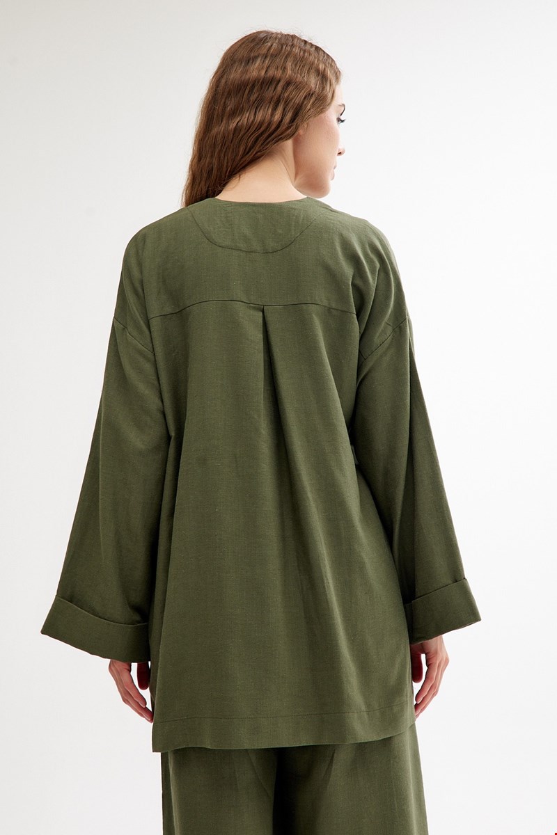 Qanu Keten Kimono Yeşil 