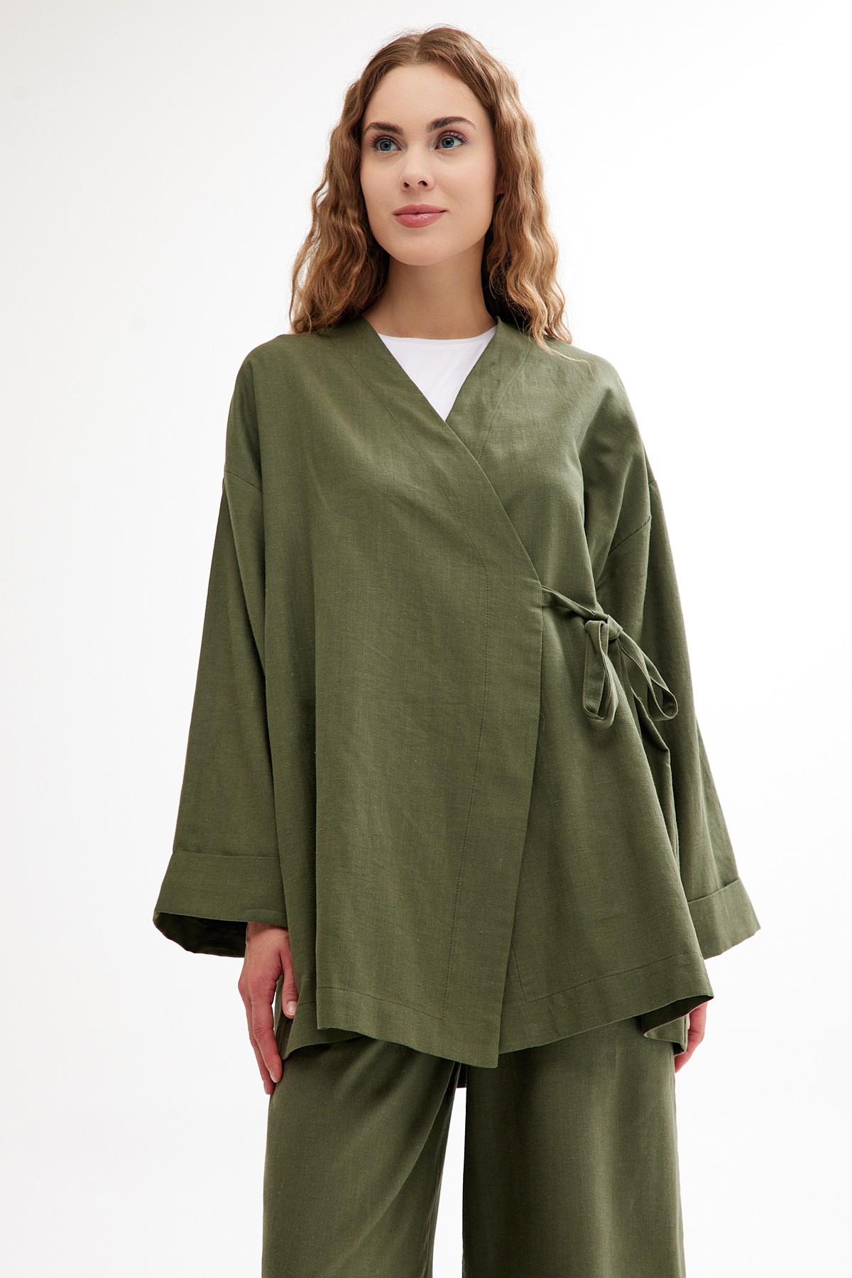 Qanu Keten Kimono Yeşil 