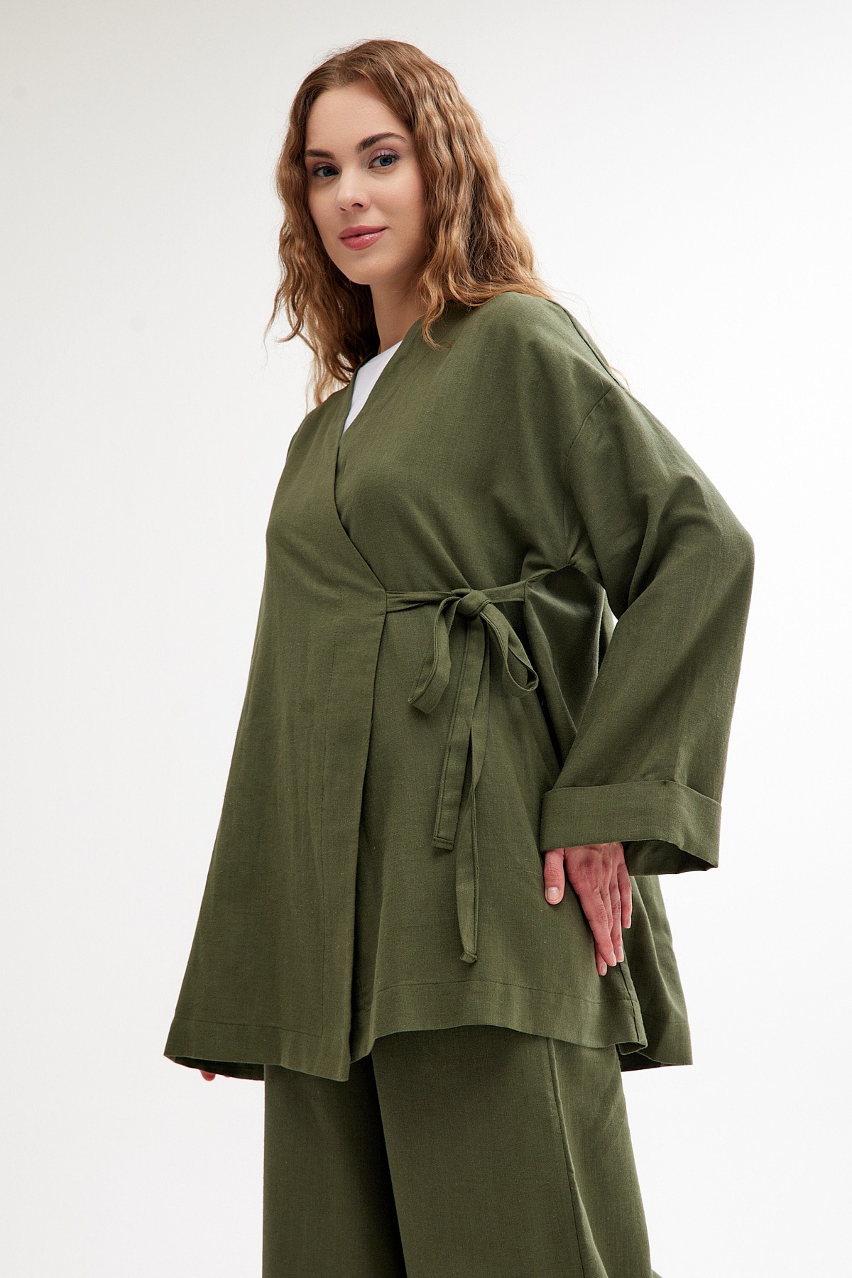 Qanu Keten Kimono Yeşil 