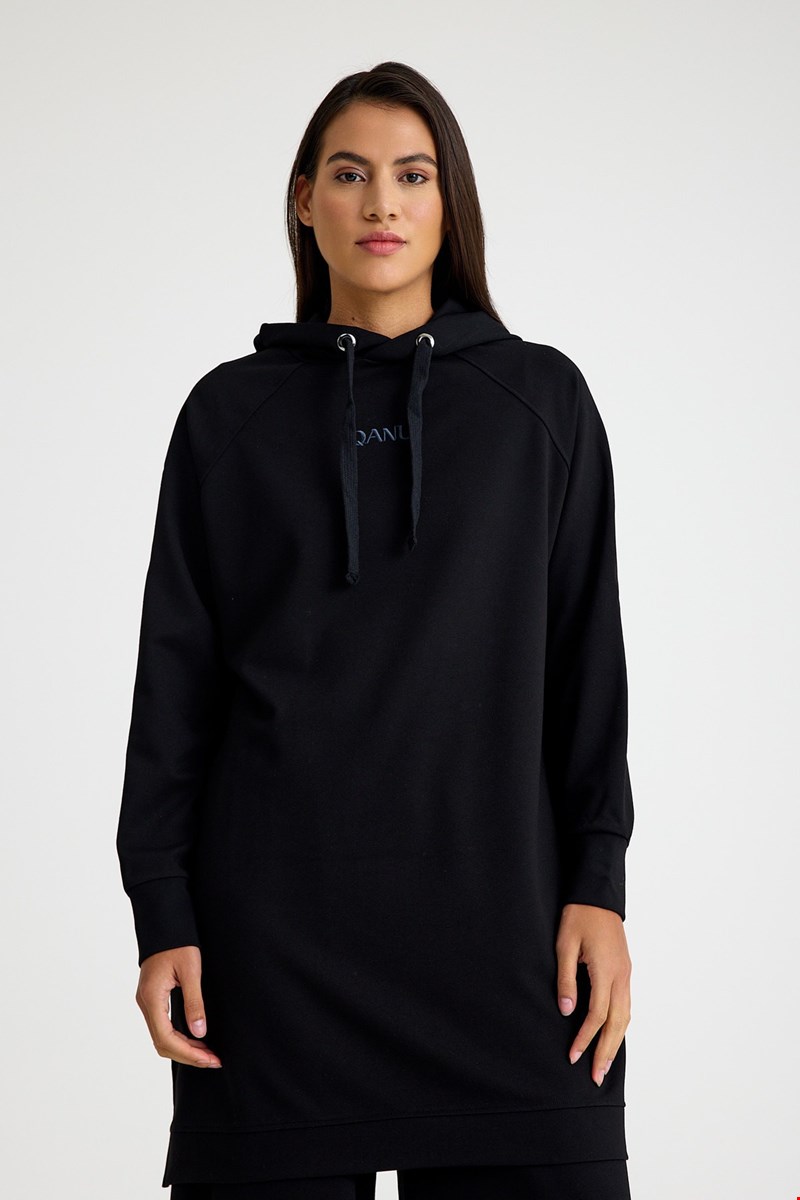 Qanu Nakışlı Sweatshirt Siyah
