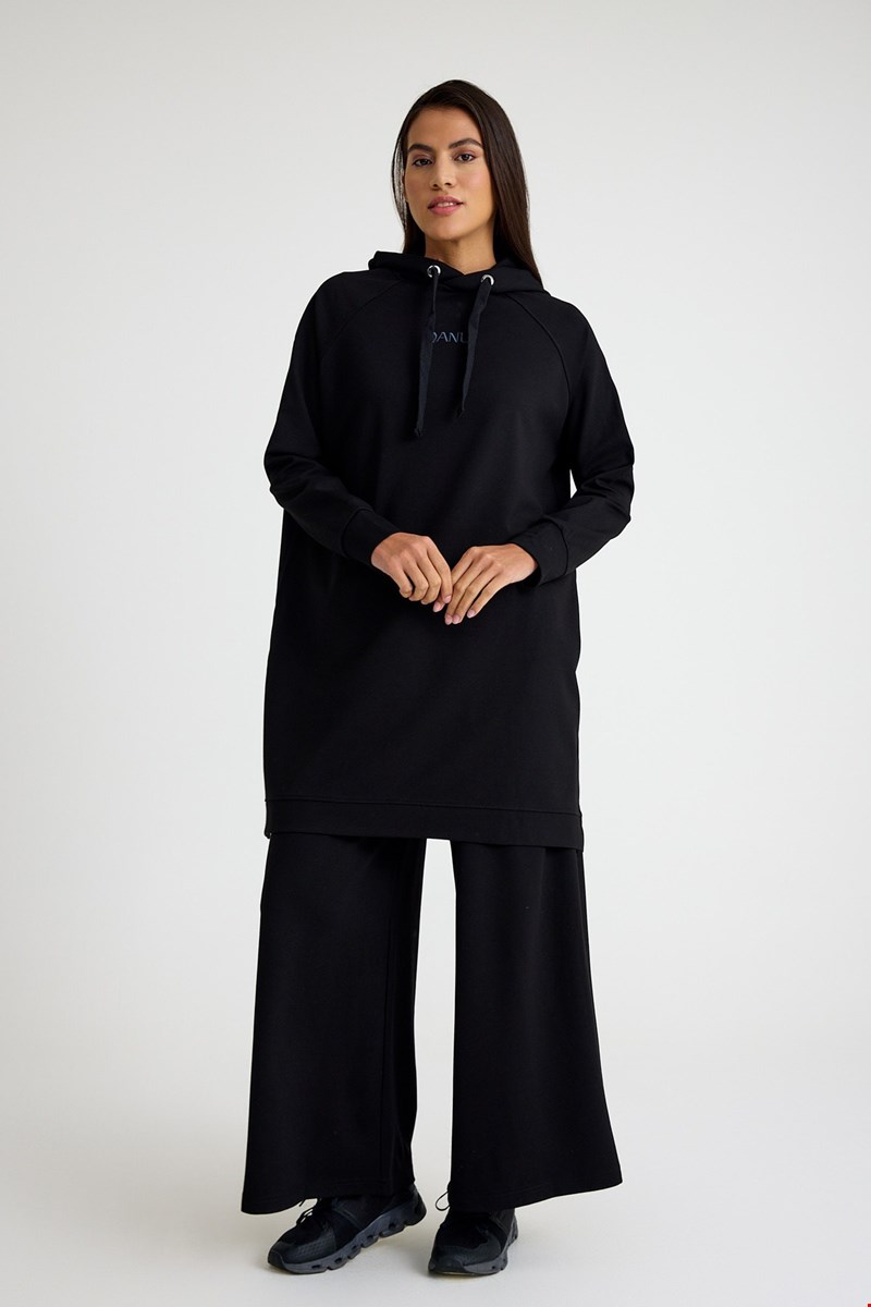 Qanu Nakışlı Sweatshirt Siyah