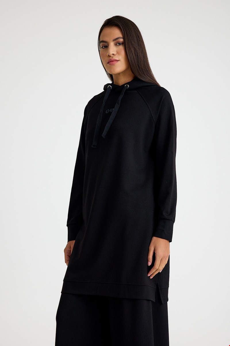 Qanu Nakışlı Sweatshirt Siyah