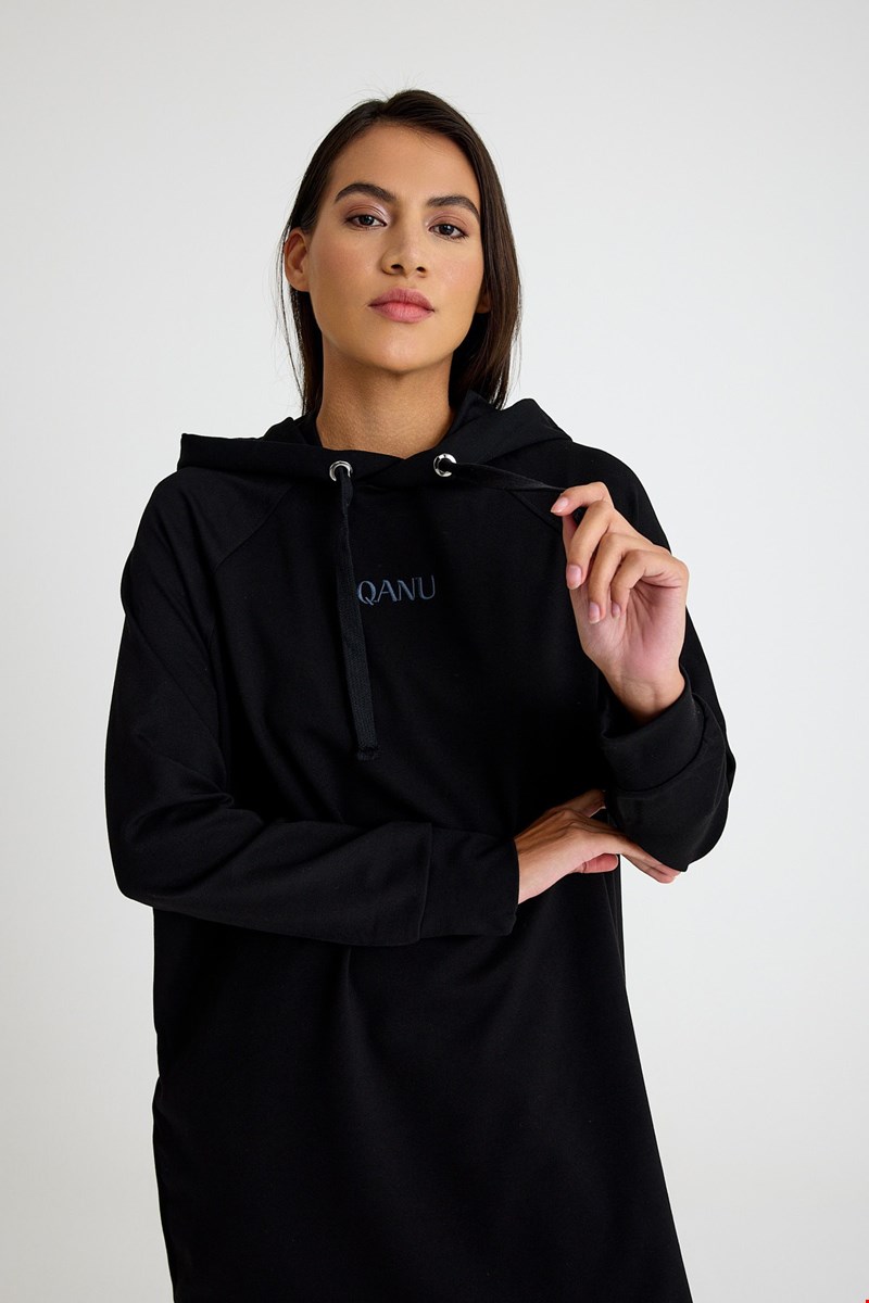 Qanu Nakışlı Sweatshirt Siyah