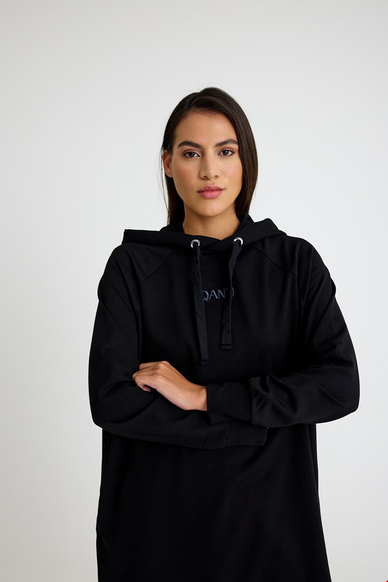 Qanu Nakışlı Sweatshirt Siyah