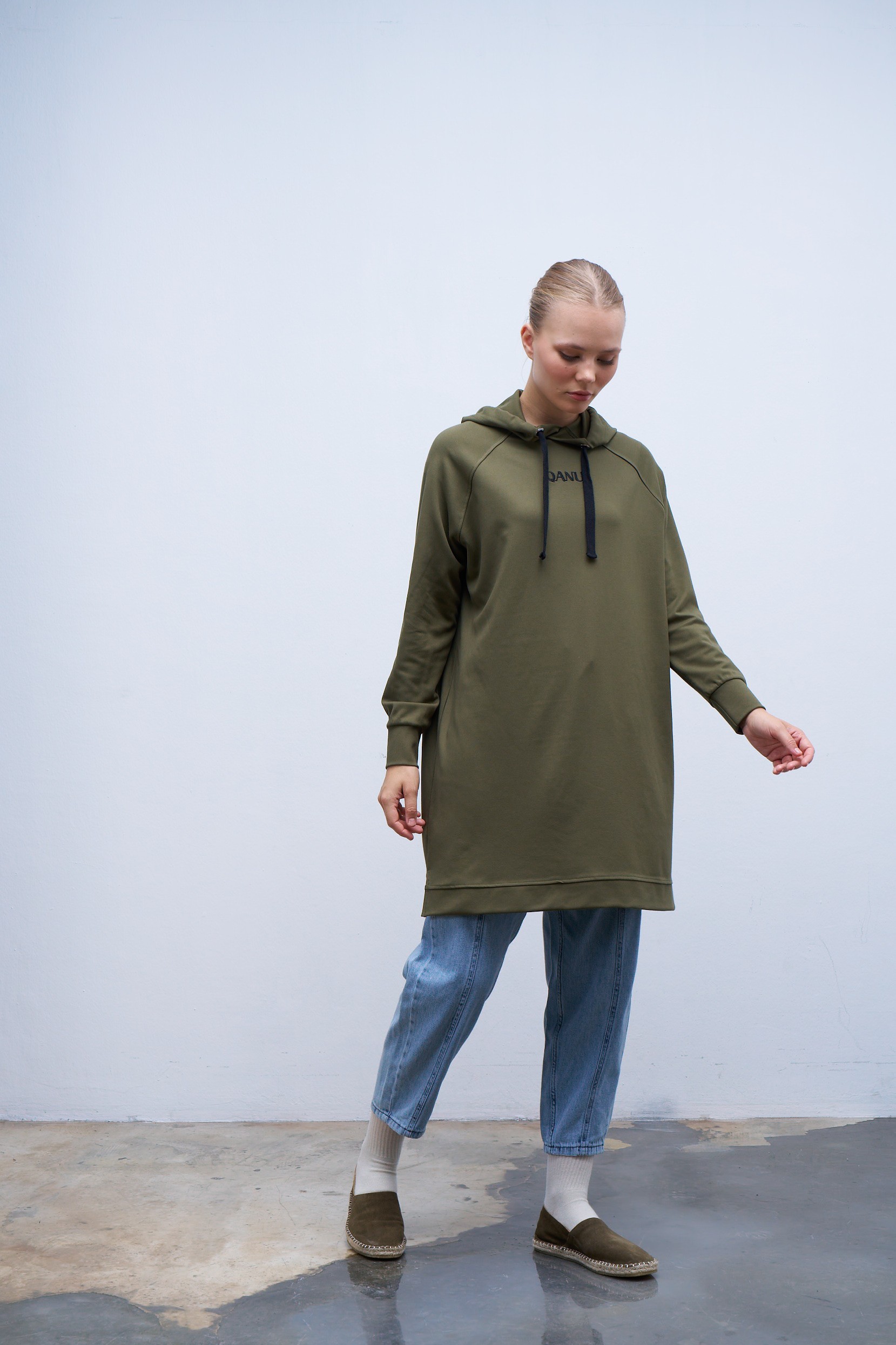 Qanu Nakışlı Sweatshirt Yeşil 