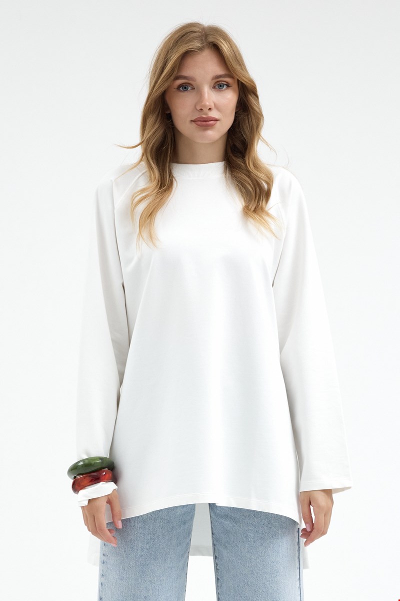 Qanu Nilda İnce Sweatshirt Beyaz