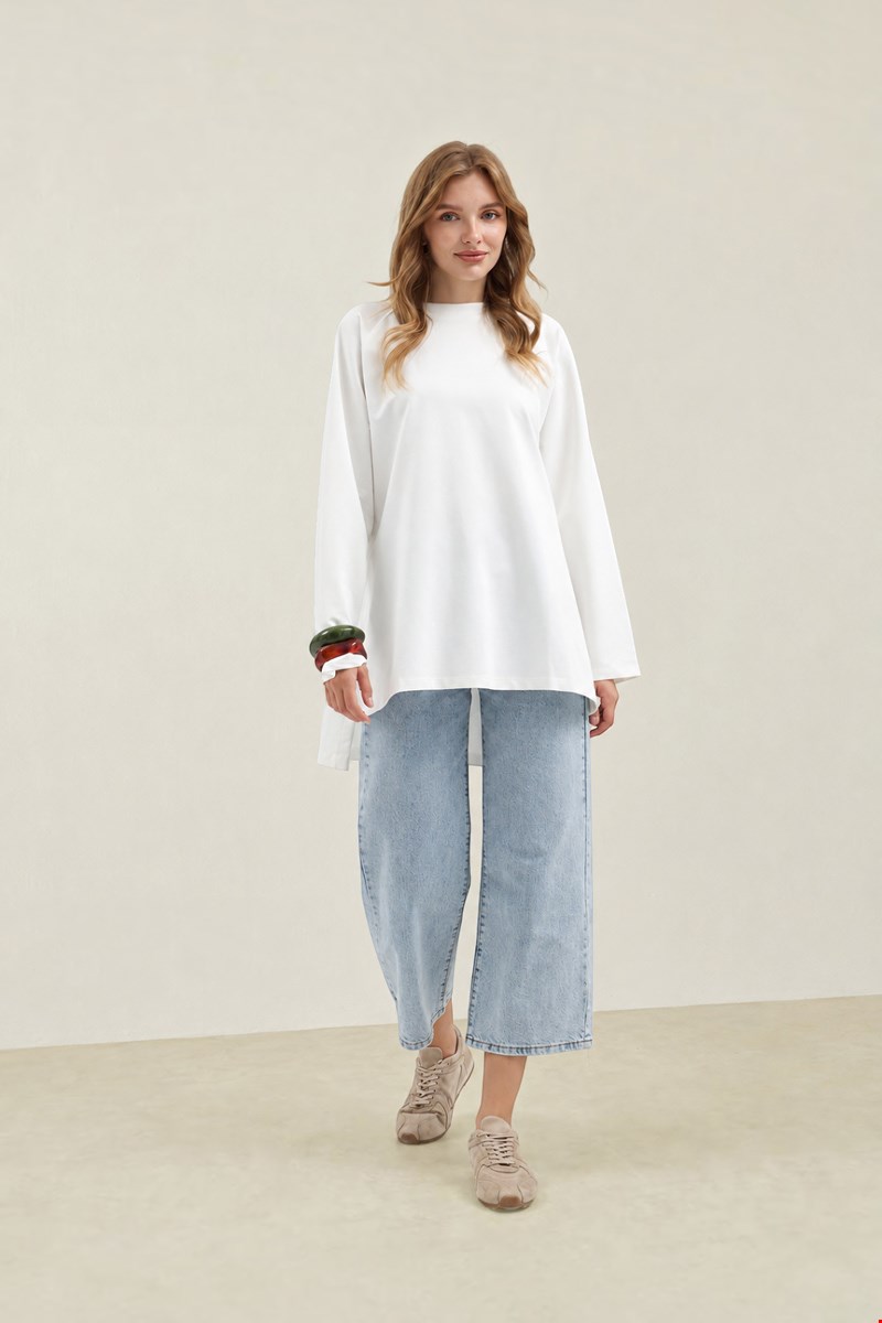 Qanu Nilda İnce Sweatshirt Beyaz