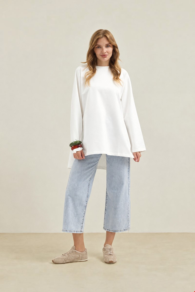 Qanu Nilda İnce Sweatshirt Beyaz