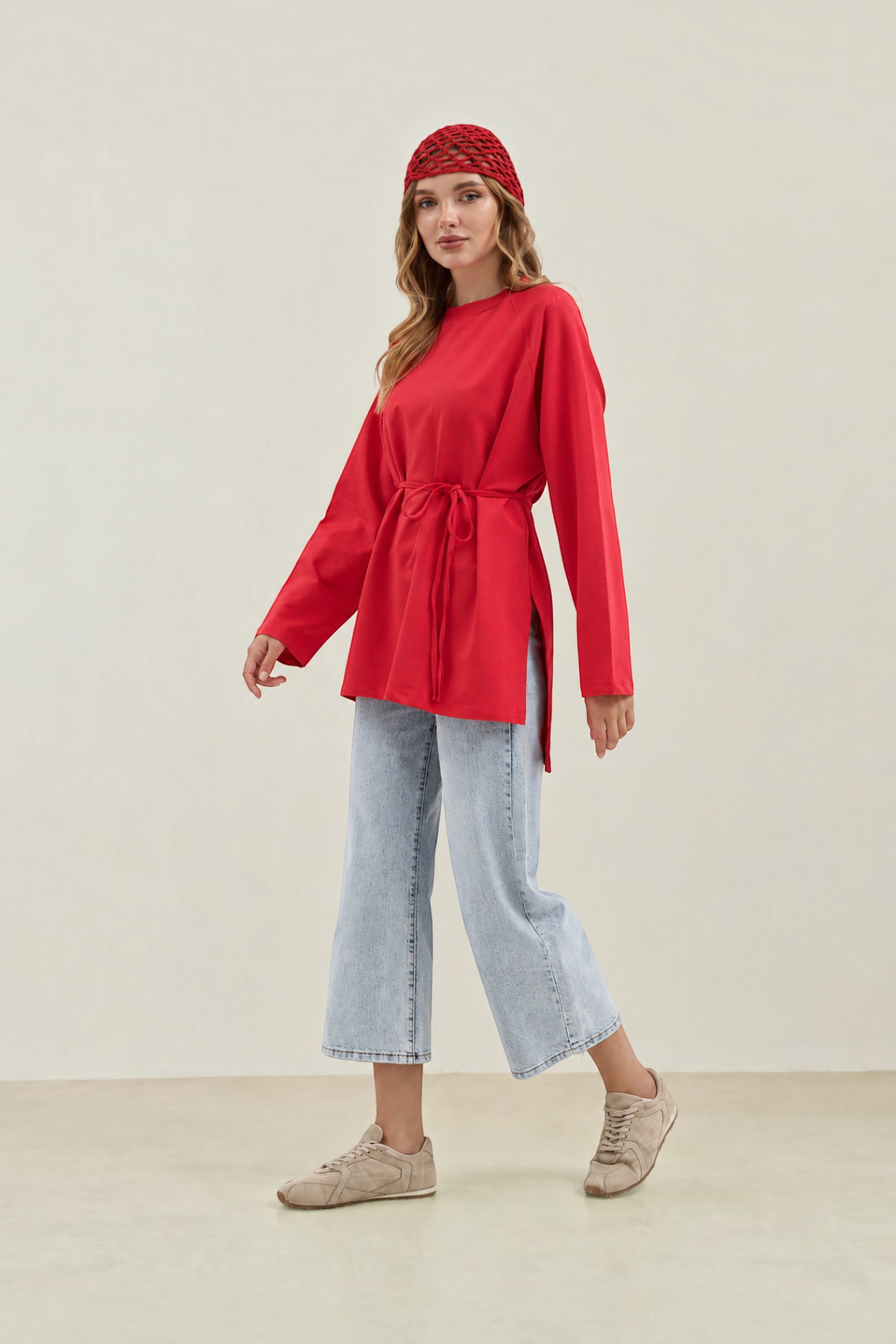 Qanu Nilda İnce Sweatshirt Kırmızı