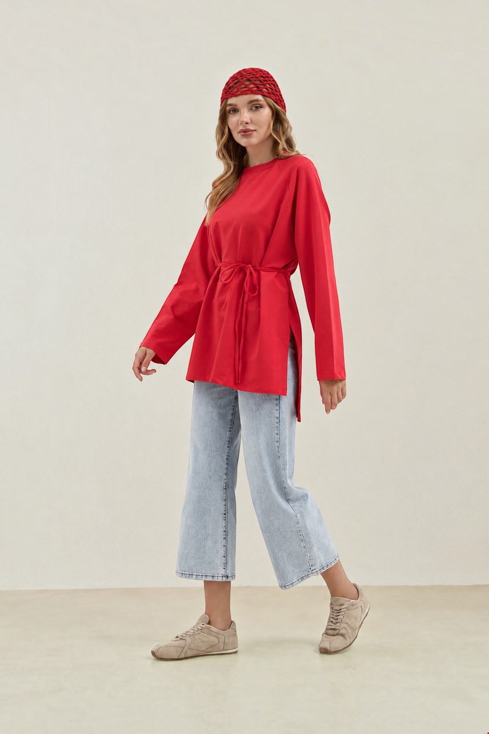 Qanu Nilda İnce Sweatshirt Kırmızı