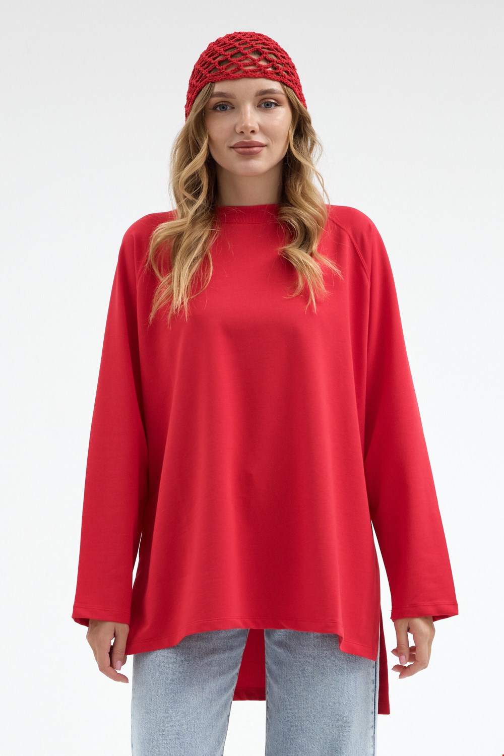 Qanu Nilda İnce Sweatshirt Kırmızı
