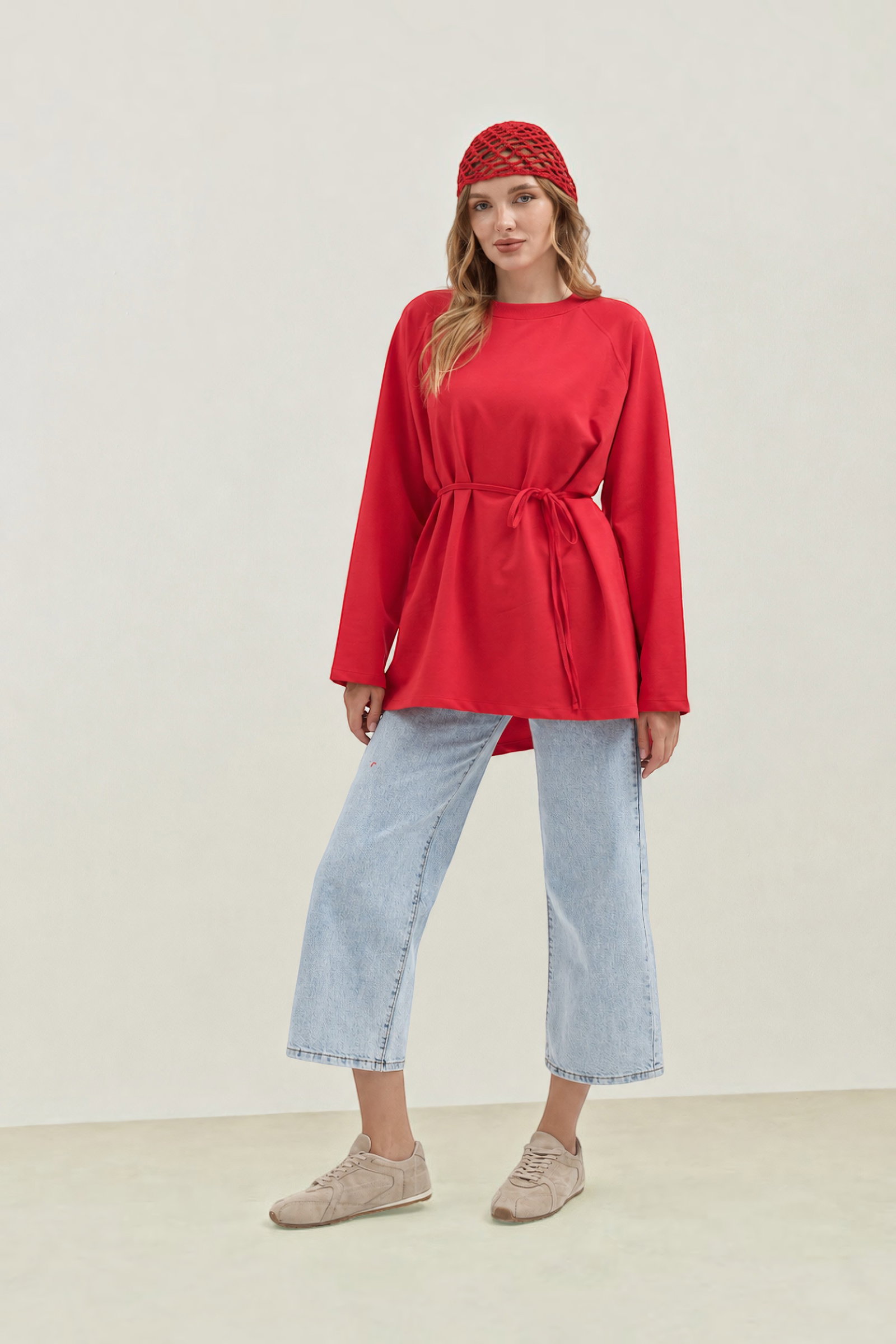 Qanu Nilda İnce Sweatshirt Kırmızı