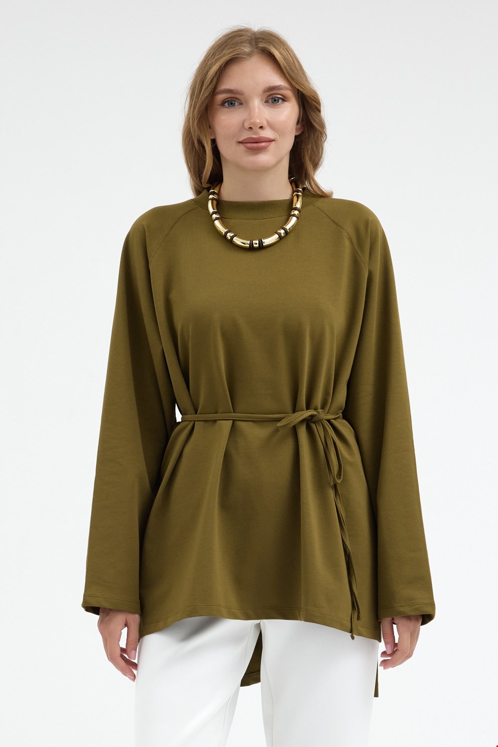 Qanu Nilda İnce Sweatshirt Yağ Yeşili