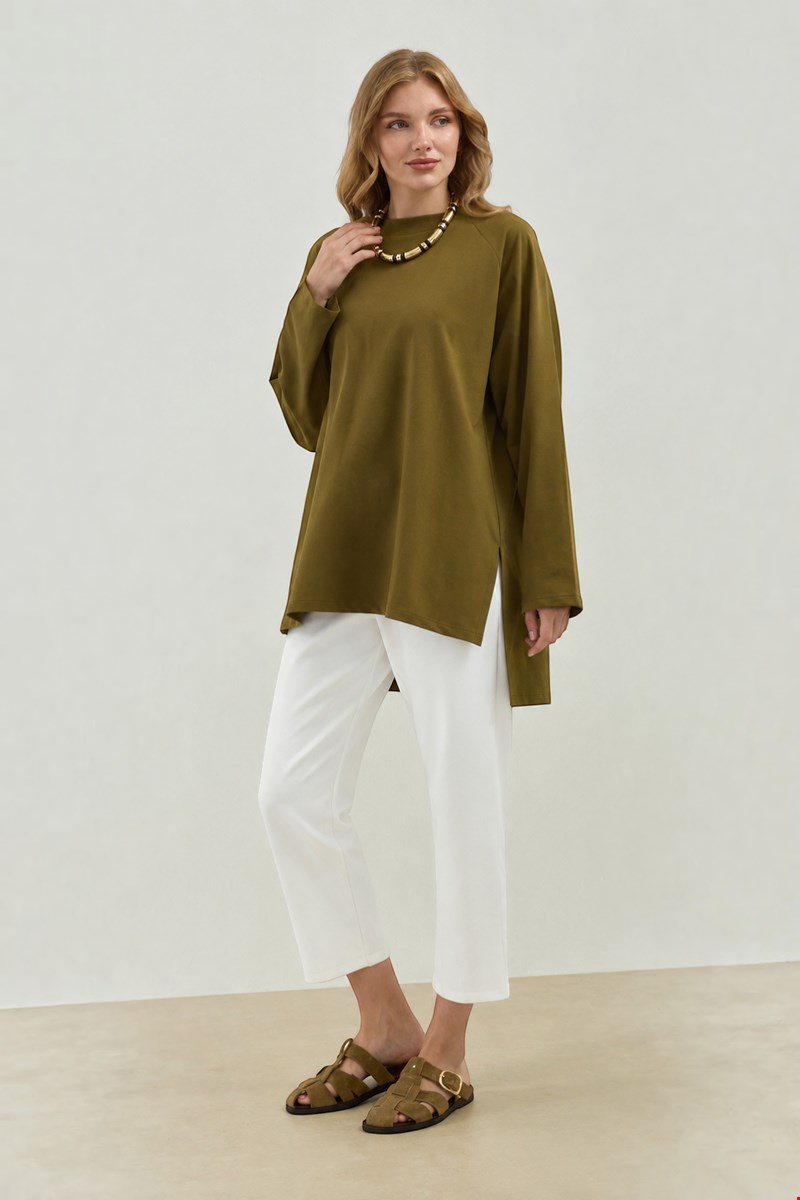 Qanu Nilda İnce Sweatshirt Yağ Yeşili