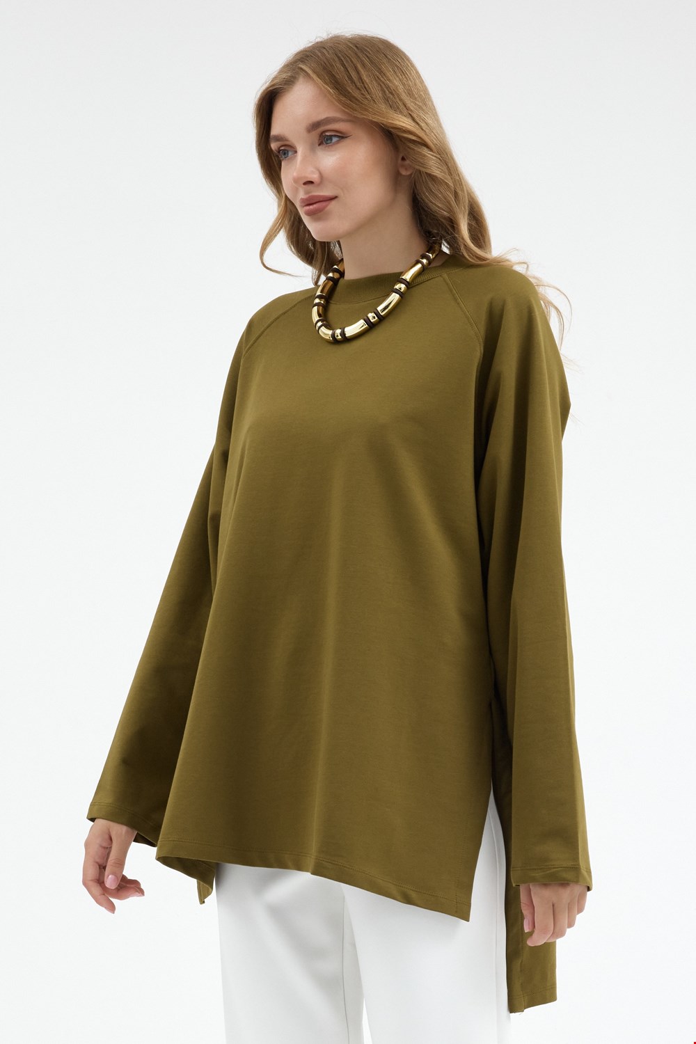 Qanu Nilda İnce Sweatshirt Yağ Yeşili