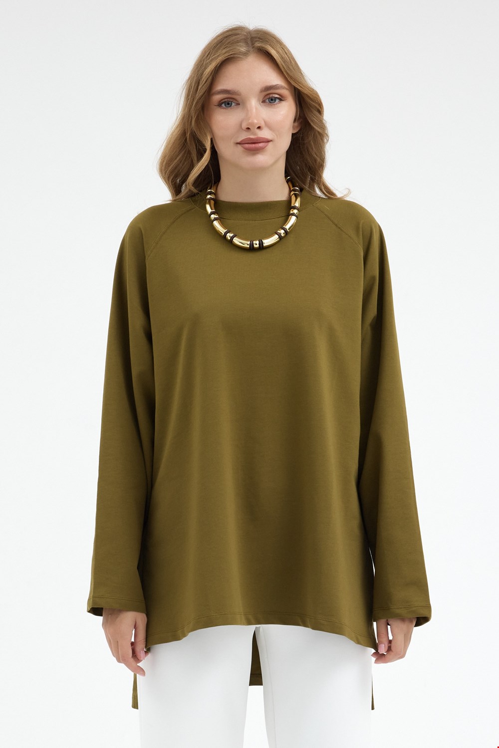 Qanu Nilda İnce Sweatshirt Yağ Yeşili