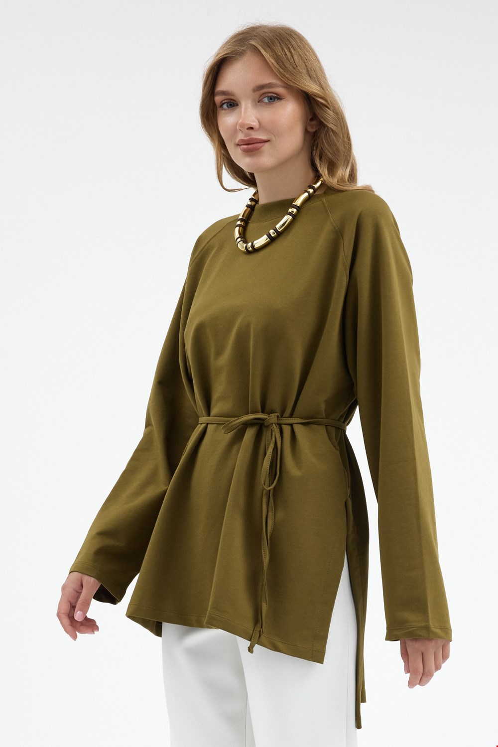 Qanu Nilda İnce Sweatshirt Yağ Yeşili
