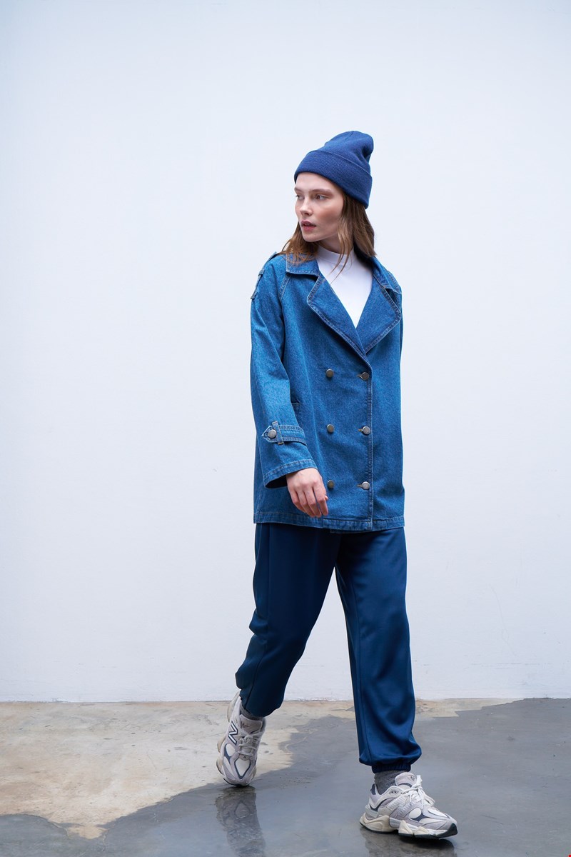 Qanu Pamuklu Kot Ceket Mavi 