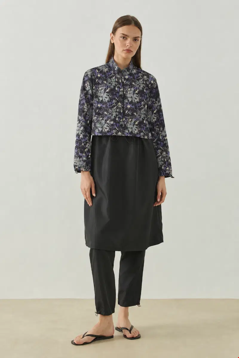 Qanu Pattern Tesettür Mayo Tunik Haki