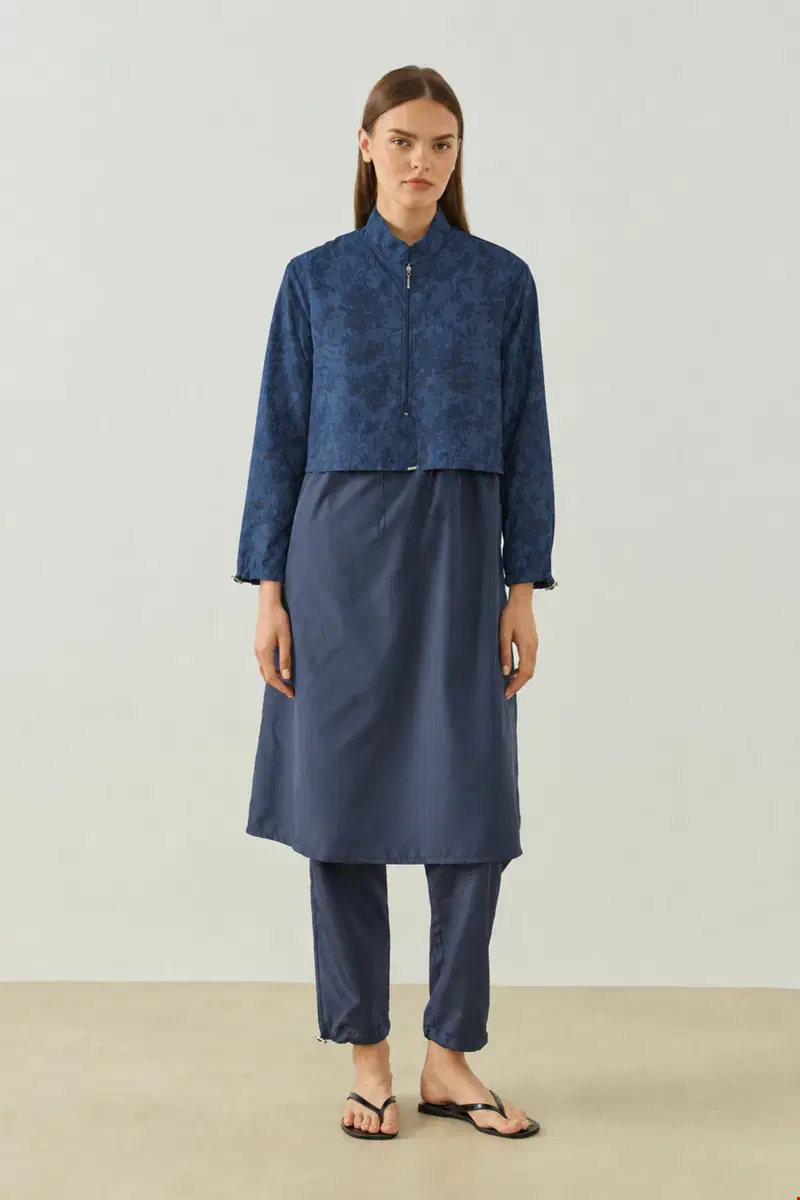 Qanu Pattern Tesettür Mayo Tunik Lacivert