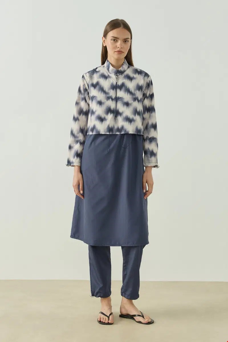 Qanu Pattern Tesettür Mayo Tunik Mavi