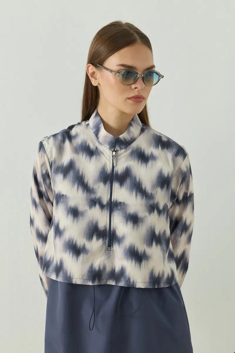 Qanu Pattern Tesettür Mayo Tunik Mavi