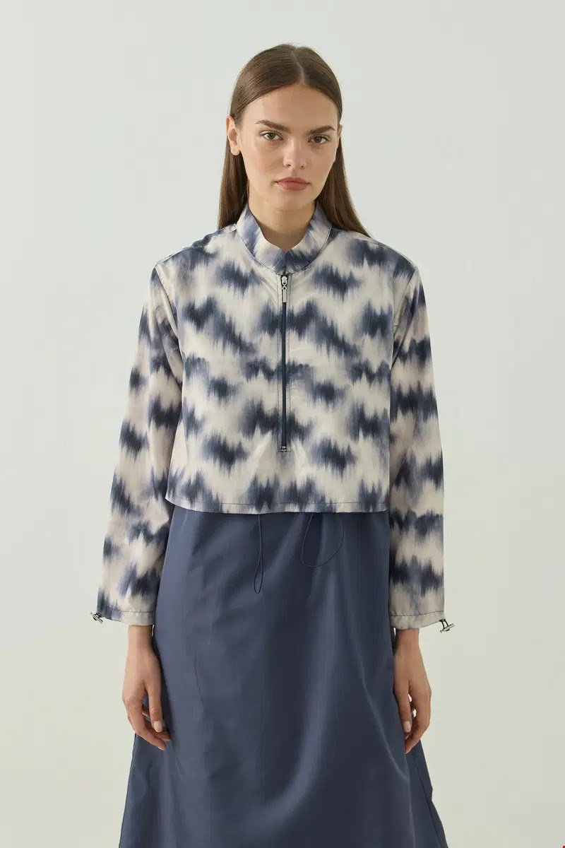 Qanu Pattern Tesettür Mayo Tunik Mavi