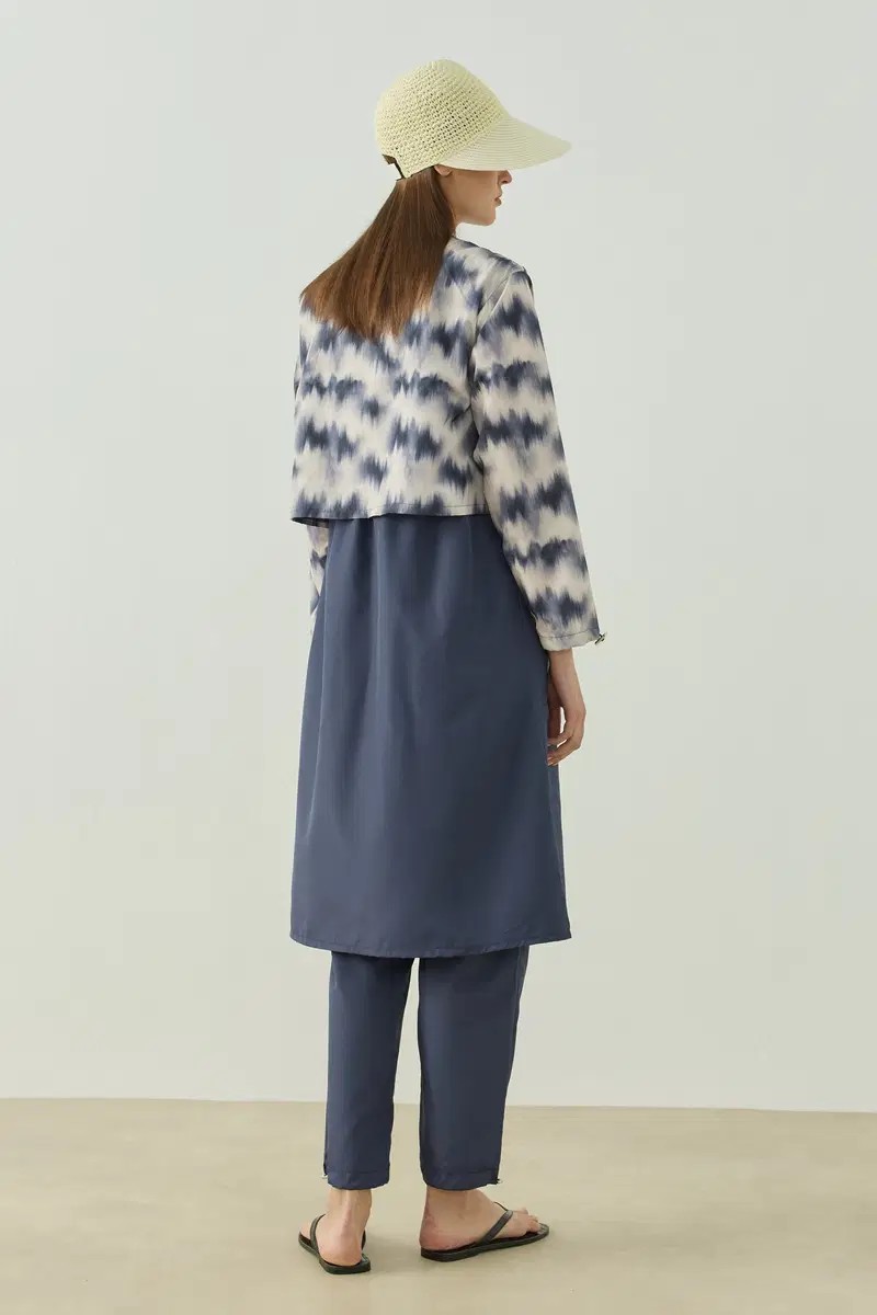 Qanu Pattern Tesettür Mayo Tunik Mavi