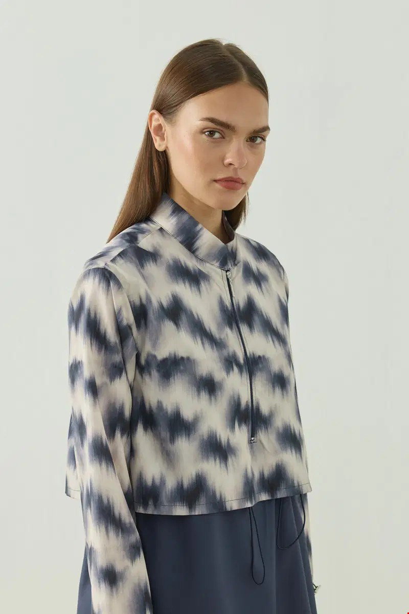 Qanu Pattern Tesettür Mayo Tunik Mavi