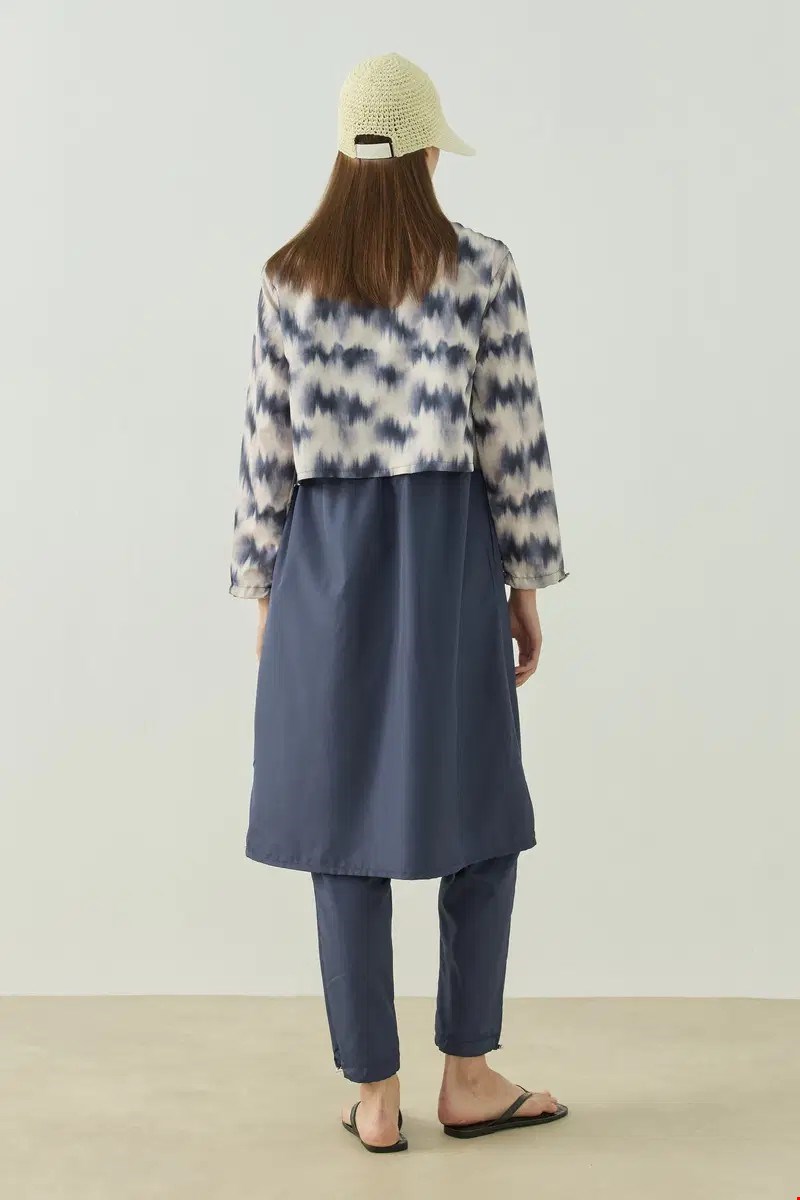 Qanu Pattern Tesettür Mayo Tunik Mavi