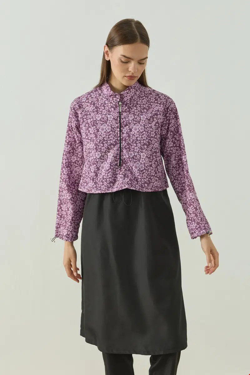 Qanu Pattern Tesettür Mayo Tunik Mürdüm