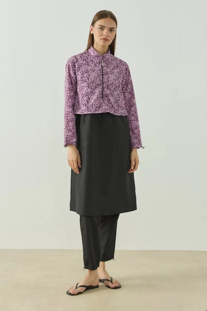 Qanu Pattern Tesettür Mayo Tunik Mürdüm