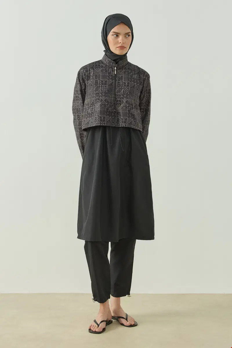 Qanu Pattern Tesettür Mayo Tunik Siyah