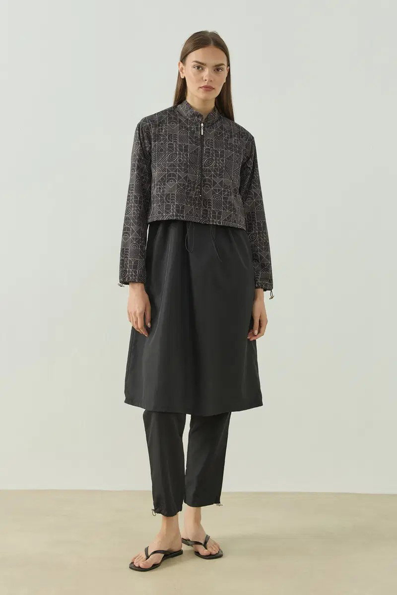 Qanu Pattern Tesettür Mayo Tunik Siyah