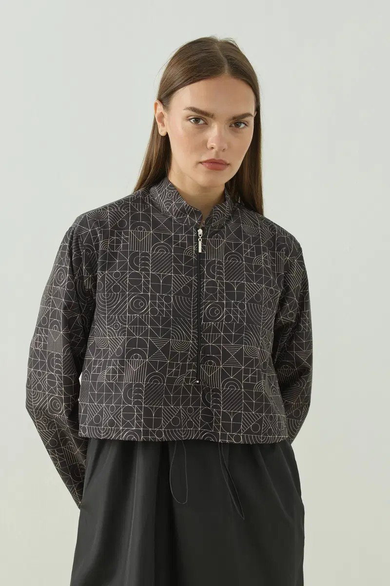 Qanu Pattern Tesettür Mayo Tunik Siyah